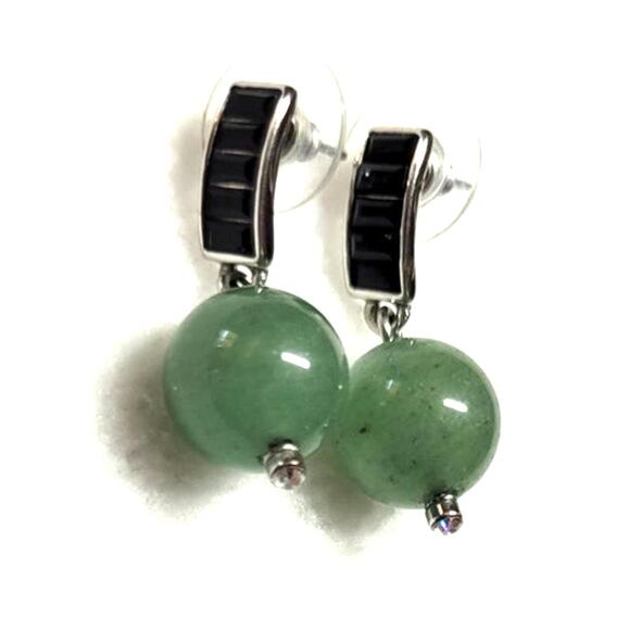 MMA Metropolitan Museum Art CN Carved Jadeite Black Rhinestone Dangle Earrings. - Picture 2 of 6
